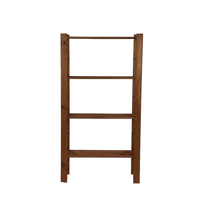 Holzregal PINEPEAK 150x80x28cm 4 Fachboden 1,2cm dickes Kiefernholz Braun -  - Dunkelbraunes Holzregal mit drei Querstreben für Kleidung oder Handtücher.