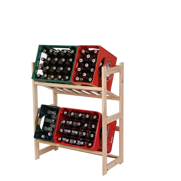 Getränkekistenregal SPREEWALD 86x70x33cm 2 Ebenen Natur -  - Helles Holzregal für Getränkekisten, hält vier Kisten mit Flaschen.