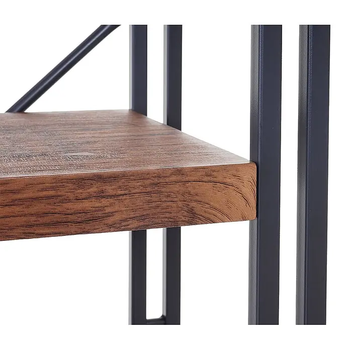 Bücherregal 121x80x30cm Standregal 3D-Struktur 4 Ebenen Wildeiche-Optik -  - Nahaufnahme einer braunen Holzplatte auf dunklem Metallrahmen, mit sichtbarer Holzmaserung.