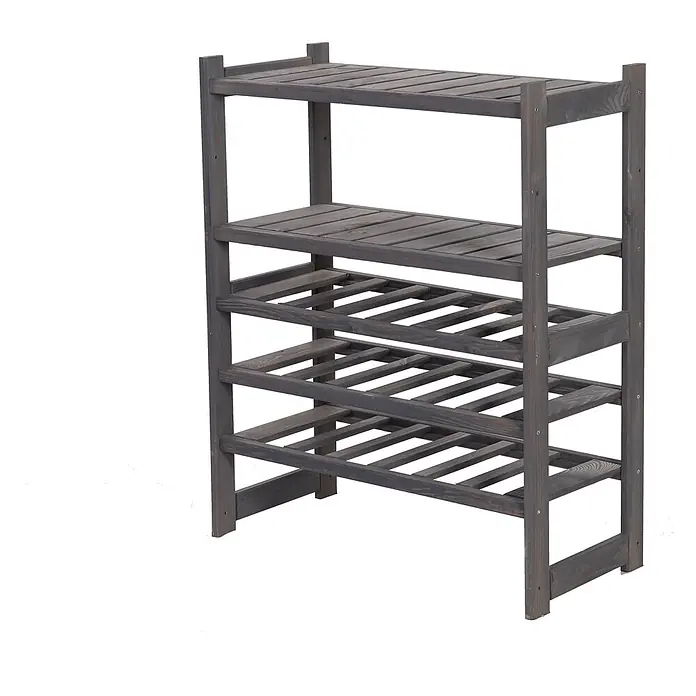 Weinregal SPREEWALD 86x70x33cm 18 Flaschen auf 3 Ebenen Grau geölt -  - Vierstöckiges dunkelgraues Holzregal mit zwei massiven und zwei Lattenböden zur vielseitigen Aufbewahrung.