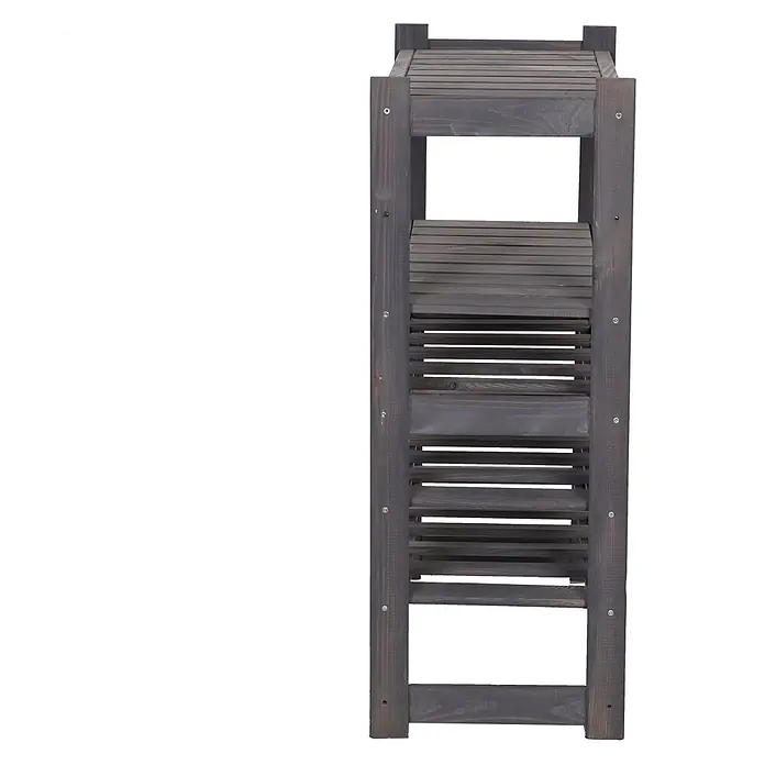 Weinregal SPREEWALD 86x70x33cm 18 Flaschen auf 3 Ebenen Grau geölt -  - Dunkelgrau/braunes, lamellenförmiges Holzregal mit mehreren Ablagen zur Aufbewahrung.