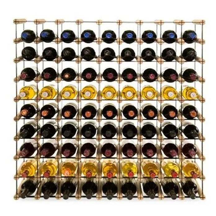 Modulares Weinregal VINOTECA MOD METAL 92,5x92,5x24,5cm 9x9 Flaschen Natur -  - Modulares Weinregal aus Holz und Metall, gefüllt mit verschiedenen Weinflaschen.