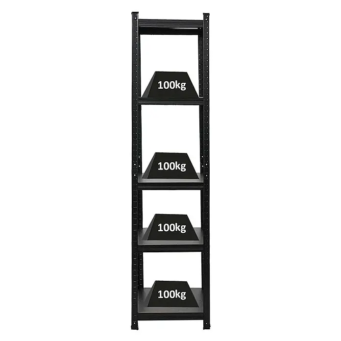 All Black Series Schwerlastregal Ragnar 180x45x45cm 100kg Matt Schwarz -  - Schwarzes Metall Schwerlastregal mit mehreren Böden, von denen vier jeweils 100kg Gewicht tragen.