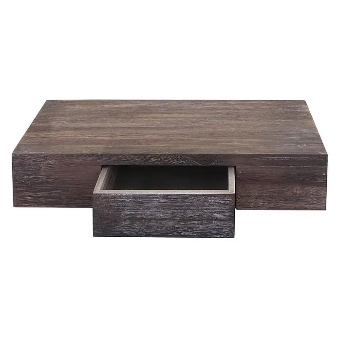 Wandregal Ilse 8x40x25cm Regal Hängeregal mit Schublade 40cm Braun shabby -  - Dunkles, verwittertes Holz-Wandregal mit teilweise geöffneter Schublade.