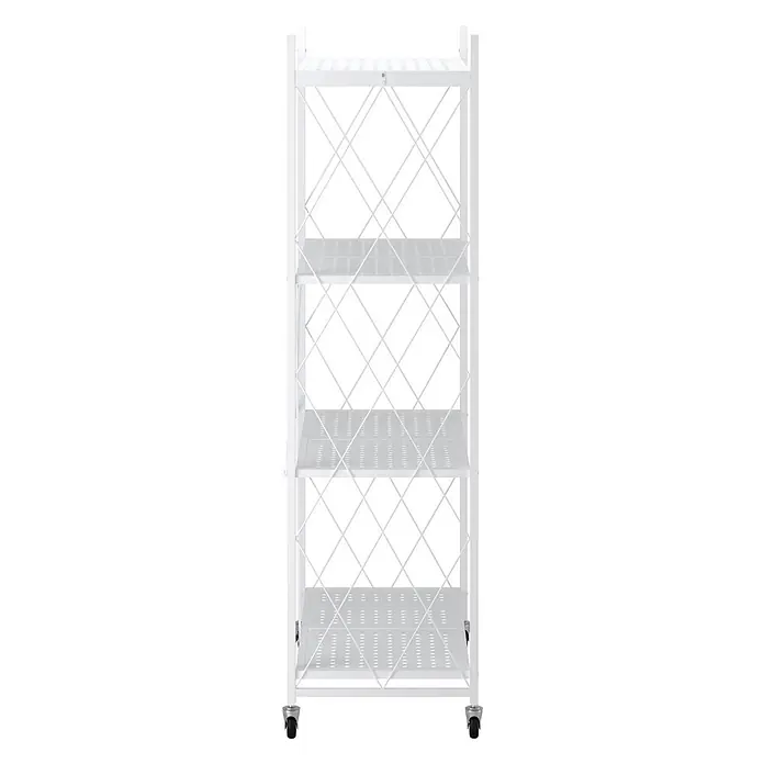 KLAP klappbares Regal auf Rollen 4 Fachböden 200kg HxBxT 127x72x34cm Weiß -  - Weißes klappbares Metallregal auf Rollen mit vier gelochten Ablagen und Kreuzstreben.