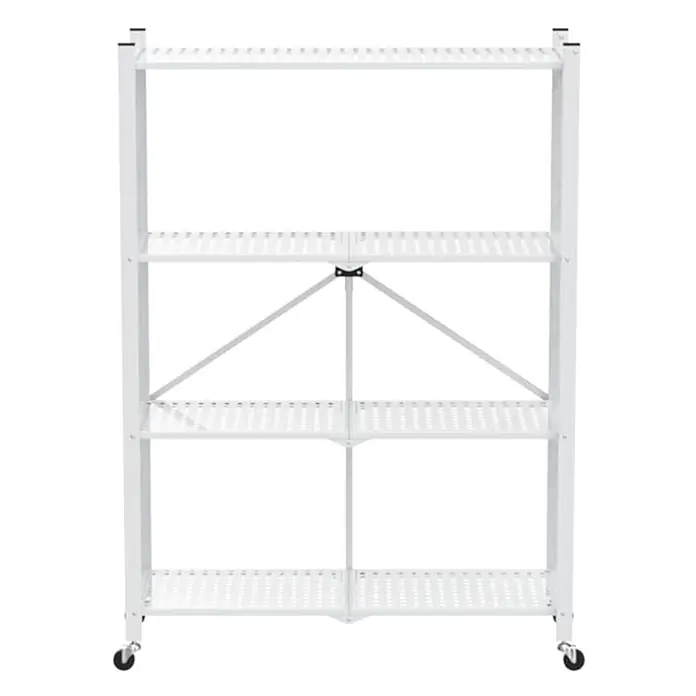 KLAP klappbares Regal auf Rollen 4 Fachböden 200kg HxBxT 127x72x34cm Weiß -  - Weißes, faltbares 4-stöckiges Metallregal mit Rollen.