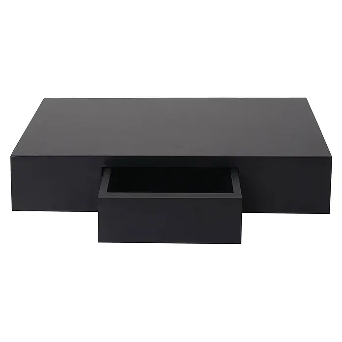 Wandregal Ilse 8x40x25cm Regal Hängeregal mit Schublade 40cm Schwarz -  - Schwarzes schwebendes Regal mit teilweise geöffneter Schublade.