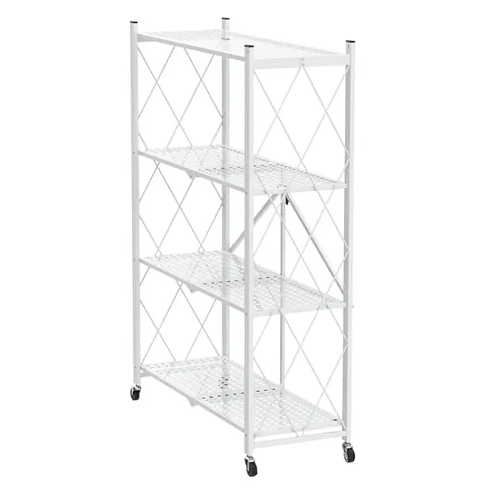 KLAP klappbares Regal auf Rollen 4 Fachböden 200kg HxBxT 127x72x34cm Weiß -  - Weißes, faltbares Metallregal auf Rollen mit 4 gelochten Ablagen.