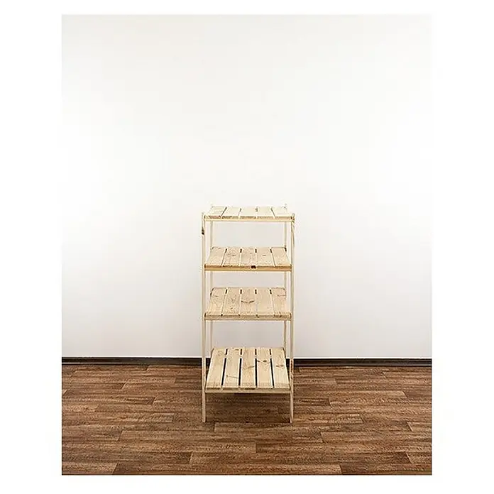 Holzregal WOODLAND HxBxT 115x80x50cm 120kg 4 Fachboden Kiefernholz Natur -  - Vierstufiges Regal aus hellem Holz mit Metallrahmen für Aufbewahrung oder Präsentation.