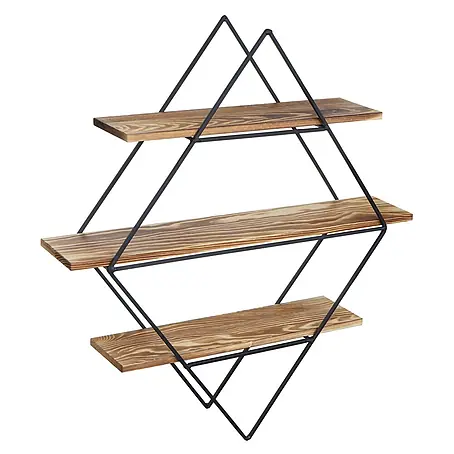 Wandregal rautenförmig 60x55x12cm Industriedesign Echtholz Braun Regal