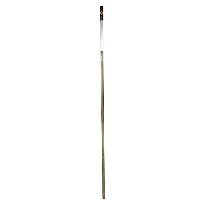 Gardena Combisystem Holzstiel - 180 cm - Detailaufnahme einer silberfarbenen, zylindrischen Silikonkartusche mit schwarzem Applikator und orangefarbenem Verschlussring.