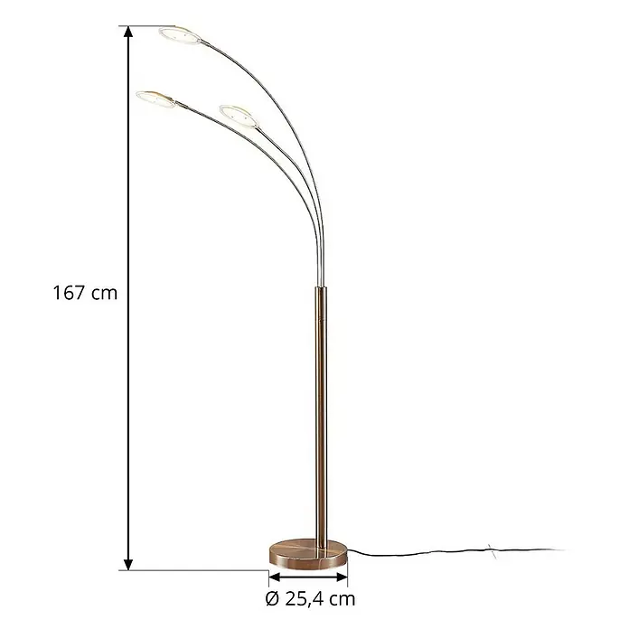 Lindby LED Stehlampe Wohnzimmer in nickel matt, weiß, Stehleuchte -  - Moderne bronzefarbene Stehlampe mit drei gebogenen Armen und LED-Leuchten, 167 cm hoch.