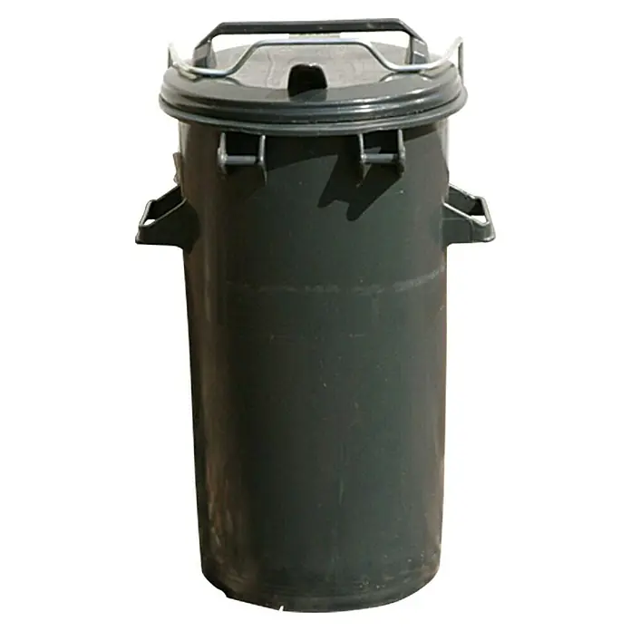 Floraworld Mülltonne Cargo - 50 l, Grau - Aufnahme eines grauen Mülleimers mit Deckel und Tragegriffen, ideal für die Abfallentsorgung in Haus und Garten.
