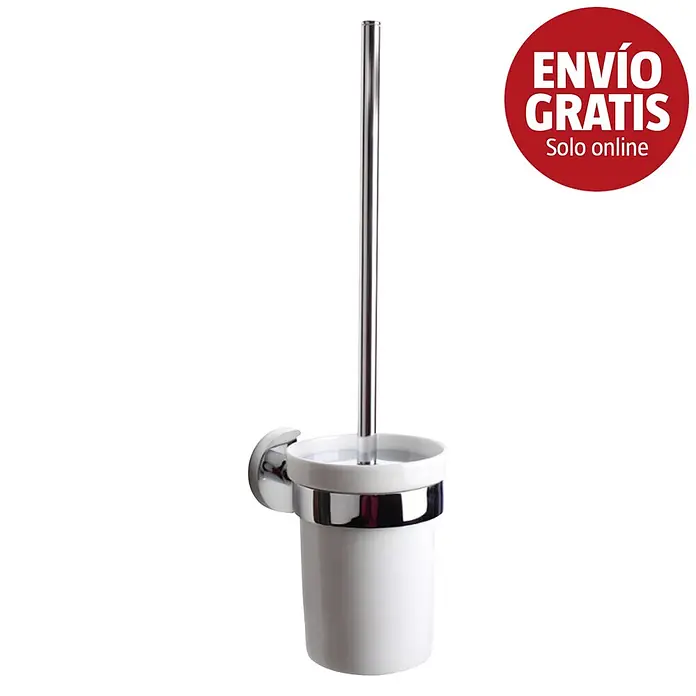 Bath Stage B-Good Escobillero - Latón, Brillante - Escobillero de pared con vaso blanco y marco cromado.