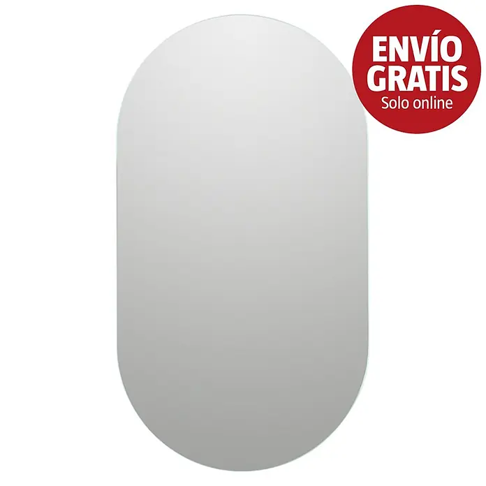Bath Stage Espejo con luz B-950 - 50 x 90 cm, Ácido, Ovalada - Espejo con forma de píldora. Adhesivo rojo arriba a la derecha: 'ENVÍO GRATIS Solo online'.