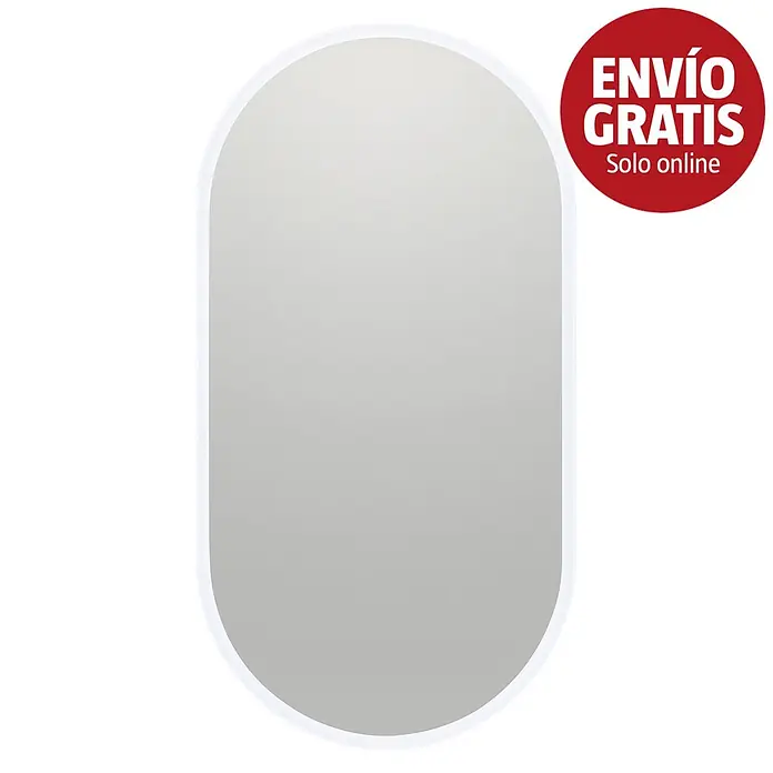 Bath Stage Espejo con luz B-950 - 50 x 90 cm, Incoloro, Ovalada - Espejo ovalado con marco blanco elegante.