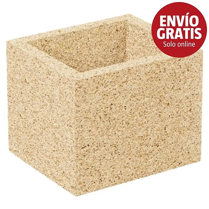 Sotnas Ampliación chimenea para barbacoas - Hormigón ligero ignífugo, L x An x Al: 30 x 30 x 30 cm, Crema - Bloque hueco rectangular de color arena con textura granulosa.