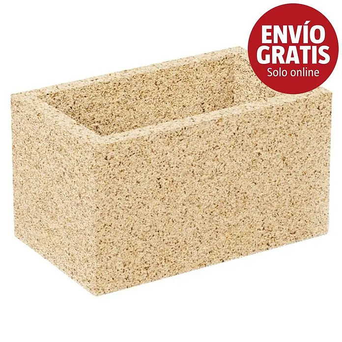 Sotnas Ampliación chimenea para barbacoas - Hormigón ligero ignífugo, L x An x Al: 32 x 50 x 32 cm, Crema - Bloque de construcción hueco rectangular marrón claro con superficie texturizada.