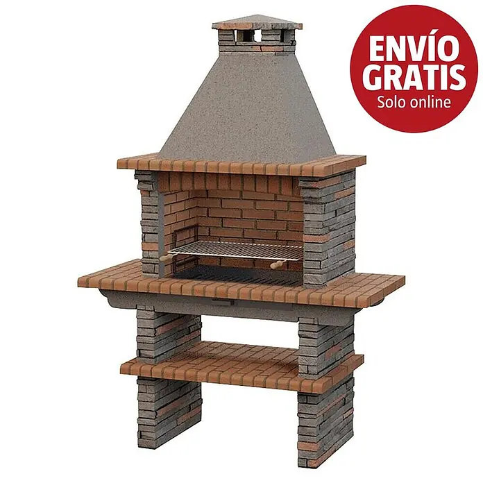 Sotnas Barbacoa de obra Berlim - Gris, An x Pr x Al: 163 x 73 x 234 cm, Superficie parrilla: 78 x 48 cm - Barbacoa de ladrillo con chimenea, parrilla y dos estantes inferiores.