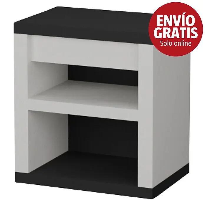 Sotnas Mesa de barbacoa para barbacoa Faro - Blanco/Negro, Sin fregadero - Unidad de almacenamiento compacta blanca y negra con superficie superior y dos estantes abiertos.