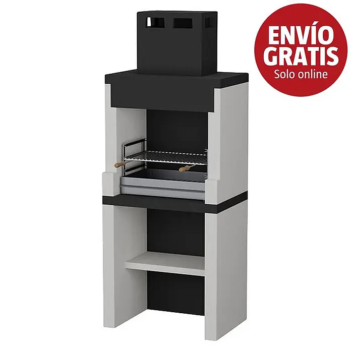 Sotnas Barbacoa de obra Brasilia - Blanco/Negro, An x Pr x Al: 80 x 55 x 206 cm, Superficie parrilla: 60 x 38 cm - Barbacoa de hormigón blanco y negro con chimenea, parrilla y estante inferior.