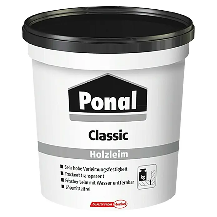 Ponal Holzleim Classic - 760 g, Lösemittelfrei - Abbildung eines Eimers Ponal Classic Holzleim, einem lösungsmittelfreien Holzleim mit hoher Verleimungsfestigkeit.