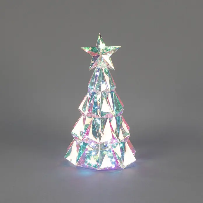 Konstsmide LED-Weihnachtsbaum - B x H: 24 x 30 cm, Lichtfarbe: RGB, Batteriebetrieben - Ein facettierter, irisierender Weihnachtsbaumschmuck mit Sternspitze, der farbenfroh leuchtet.