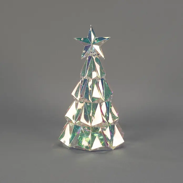 Konstsmide LED-Weihnachtsbaum - B x H: 24 x 30 cm, Lichtfarbe: RGB, Batteriebetrieben - Irisierende, facettierte Weihnachtsbaumdekoration mit Sternspitze.