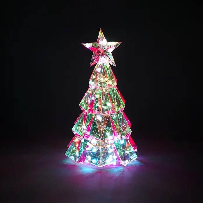 Konstsmide LED-Weihnachtsbaum - B x H: 24 x 30 cm, Lichtfarbe: RGB, Batteriebetrieben - Facettierter, klarer Weihnachtsbaum mit Sternspitze, farbig beleuchtet.
