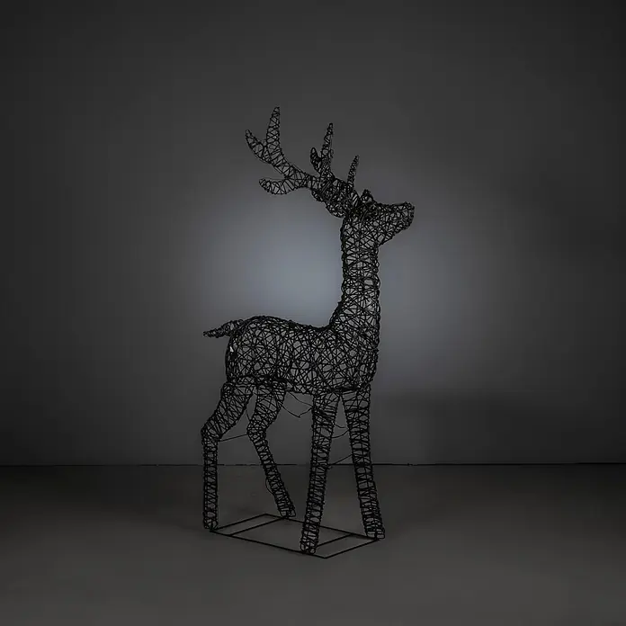 Konstsmide LED-Weihnachtsdekofigur Rentier - B x H: 80 x 130 cm, Braun, Warmweiß, LED - Skulptur eines Hirsches aus dunklem Draht.