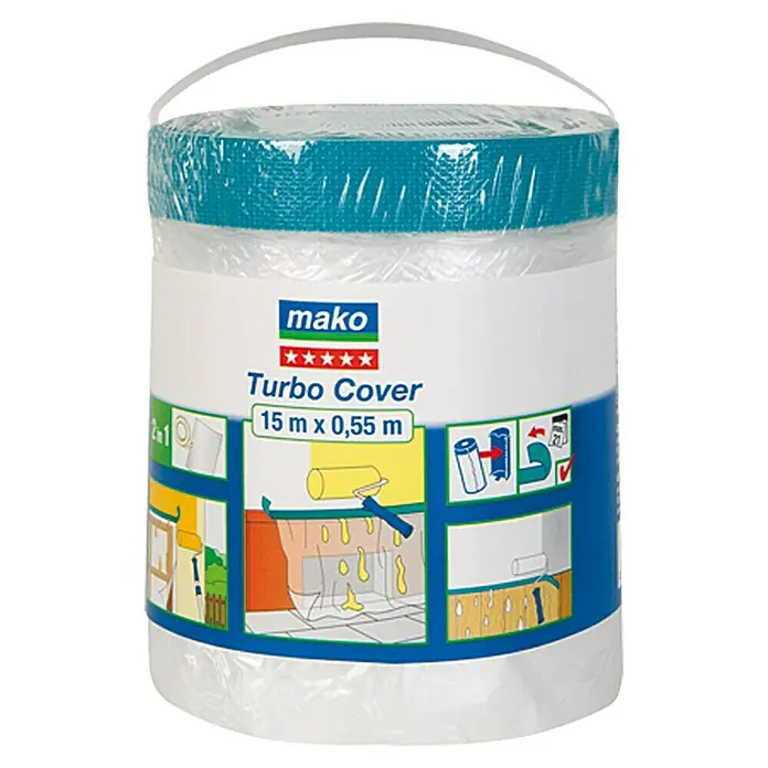 Mako Abdeckfolie Turbo Cover Premium - L x B: 15 x 0,55 m, 8,25 m² - Mako Turbo Cover Abdeckfolie, eine praktische Lösung für schnelles und sauberes Abdecken beim Malen und Renovieren. Schützt zuverlässig vor Farbspritzern.