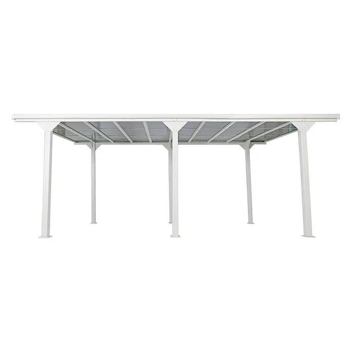 Alu-Carport 249x604x316cm 10cm-Gestell Polycarbonat-Dach 3x6m Weiß -  - Weißes Metall-Carport mit lichtdurchlässigen Dachplatten für Schatten und Schutz.
