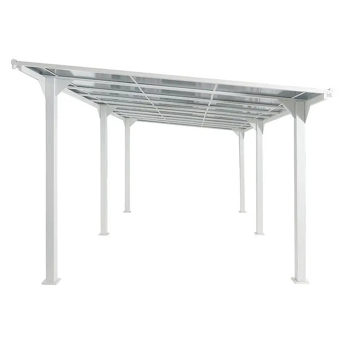 Alu-Carport 249x604x316cm 10cm-Gestell Polycarbonat-Dach 3x6m Weiß -  - Weißes Metall-Carport mit durchscheinenden Dachpaneelen für Überdachung.