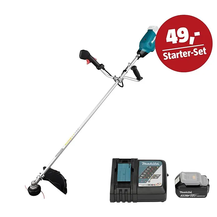 Makita LXT 18V Maschinen-Set - Akku-Freischneider DUR369AZX6, Ladegerät & 3 Ah Akku - Makita Akku-Rasentrimmer mit Ladegerät und 18V Akku.