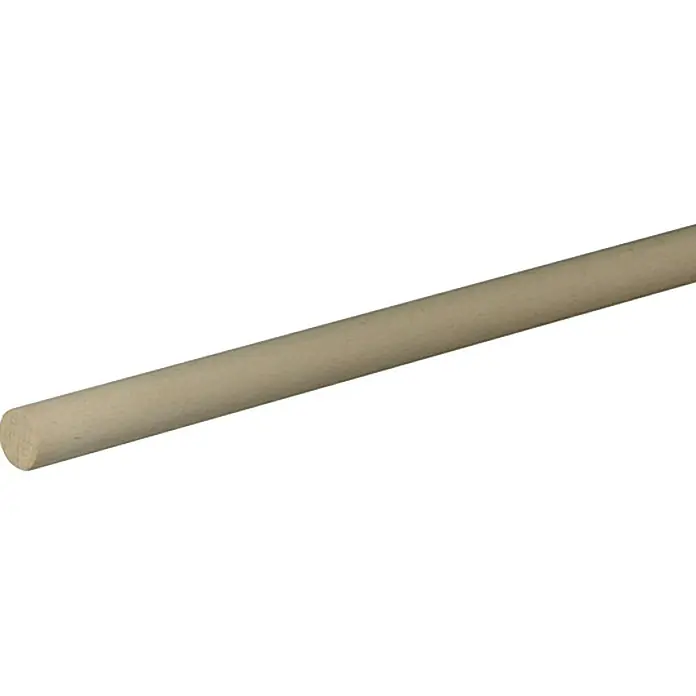 Profiles and more Rundstab - Ø x L: 20 mm x 100 cm, Buche, Glatt - Nahaufnahme einer unbehandelten, runden Holzstange, ideal für Bastelarbeiten und Heimwerkerprojekte. Natürliches, vielseitiges Material.