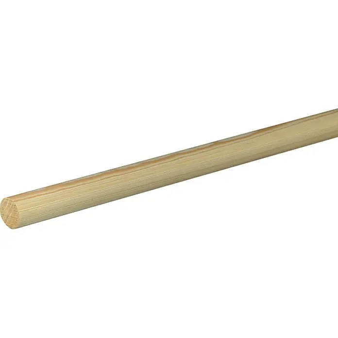 Rundstab - Ø x L: 1,9 x 240 cm, Kiefer - Nahaufnahme eines glatten, unbehandelten Holzdübels, ideal für Handwerksprojekte und Heimwerkerarbeiten.