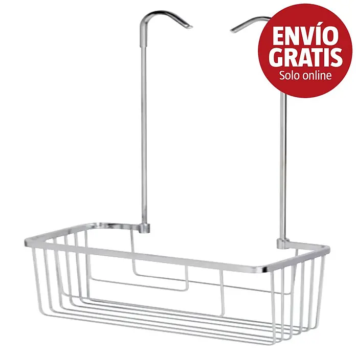 Bath Stage Cesta de baño B-750 - 12 x 25 x 43 cm, Cromo - Cesta de ducha de alambre cromado con dos ganchos para colgar.