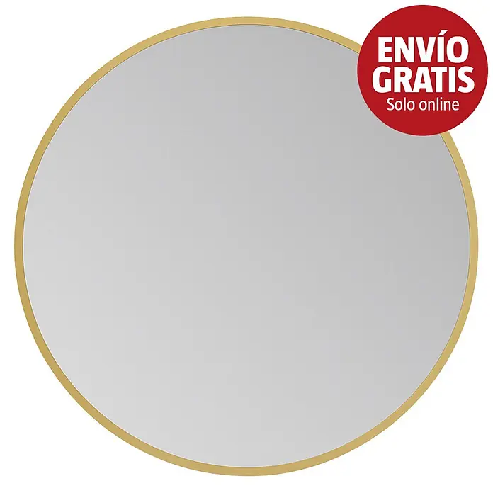 Bath Stage Espejo con luz B-953 - Diámetro: 80 cm, Oro, Blanco frío - Espejo de pared redondo con marco fino de metal dorado.