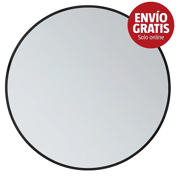 Bath Stage Espejo con luz B-953 - Diámetro: 100 cm, Negro, Blanco frío - Espejo redondo con un elegante marco negro.