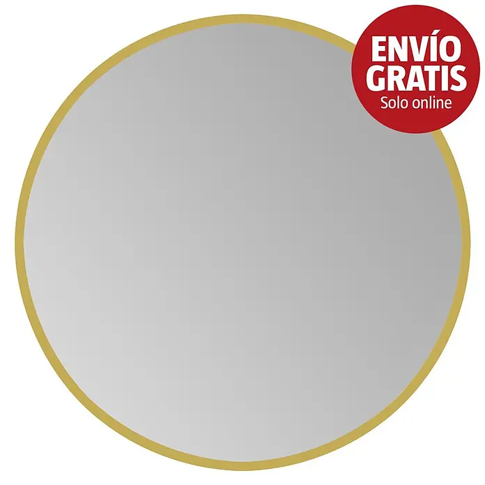 Bath Stage Espejo con luz B-953 - Diámetro: 60 cm, Oro, Blanco frío - Espejo redondo con marco color oro.