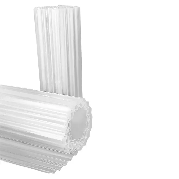 Lámina corrugada Owellan - An x L: 1,5 x 5 m, Otros, Natural - La imagen muestra dos paneles de plástico corrugado y translúcido, ideales para la construcción, con una estética texturizada interesante.