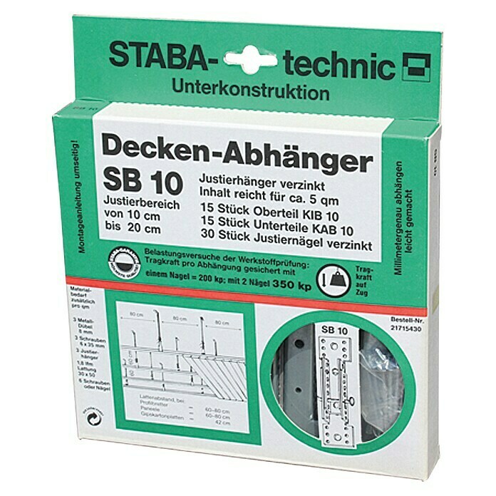 Staba Deckenabhänger SB 10Verstellbar: 10 cm - 20 cm, 15 Stk. Right Side View