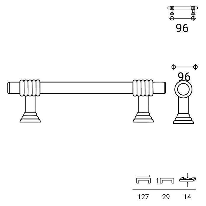 Steggriff (L x H: 128 x 14 mm, Lochabstand: 96 mm, Messing)