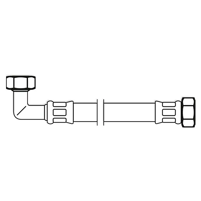 Flexo Spülkasten-Anschlussbogen - ⅜″, Länge: 20 cm - Darstellung eines Sanitärrohrstücks, bestehend aus einem Winkelstück und geraden Verbindungsstücken. Das Rohr ist in Weiß gehalten.
