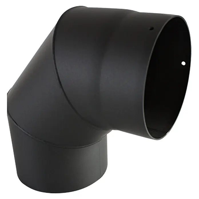 Ofenrohrbogen - Durchmesser: 150 mm, Bogenwinkel: 90 °, Wandstärke: 2 mm, Schwarz - Abgewinkeltes Rauchrohr für Kaminöfen, ideal für effiziente Rauchableitung und sichere Installation.