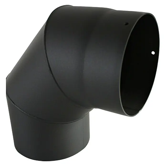 Ofenrohrbogen - Durchmesser: 150 mm, Bogenwinkel: 90 °, Wandstärke: 2 mm, Schwarz - Abgewinkeltes Rauchrohr für Kaminöfen, ideal für effiziente Rauchableitung und sichere Installation.