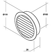 Air-Circle Mauerlüfter (Weiß, Durchmesser Anschlussstutzen: 100 mm, Mit Fliegennetz)