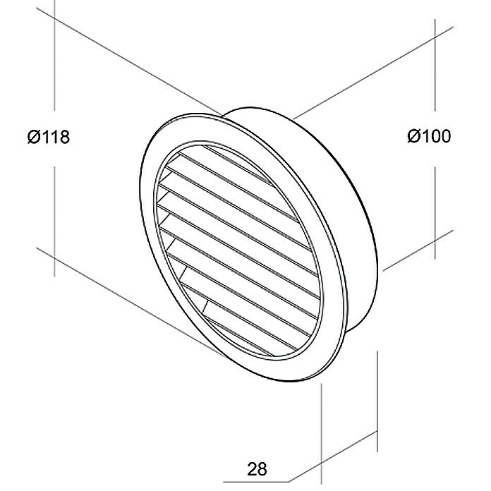 Air-Circle MauerlüfterWeiß, Durchmesser Anschlussstutzen: 100 mm, Mit Fliegennetz Left Side View