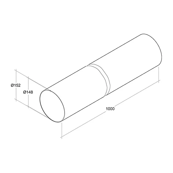 Air-Circle PVC-Rundrohr - Ø x L: 150 mm x 1 m, Max. Luftleistung: 600 m³/h - Produktabbildung: Schematische Darstellung eines Rohres mit den Durchmessern Ø152 und Ø148 und einer Länge von 1000.