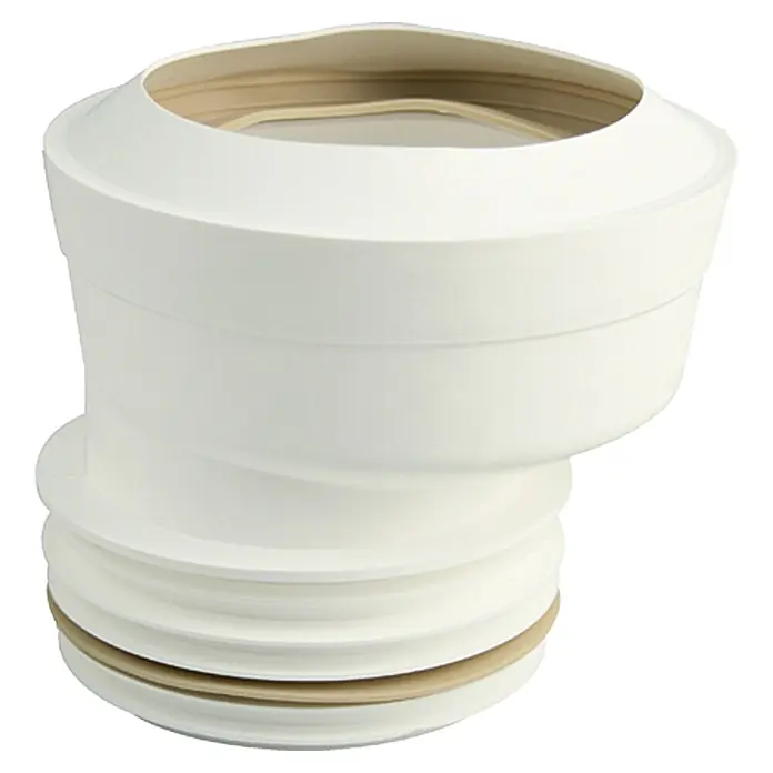 Admiral WC-Dichtmanschette exzentrisch - Rund, Durchmesser: 110 mm - Produktbild eines weißen WC-Anschlussstücks mit flexiblen Falten. Ideal für einfache Installationen im Badezimmer.